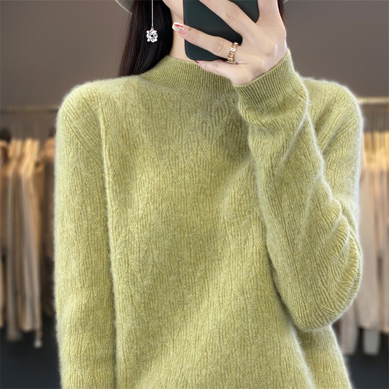 纯色长袖套头2024年秋季半高领羊毛毛衣女打底针织衫,女装羊毛衫,暖圣羊羊绒