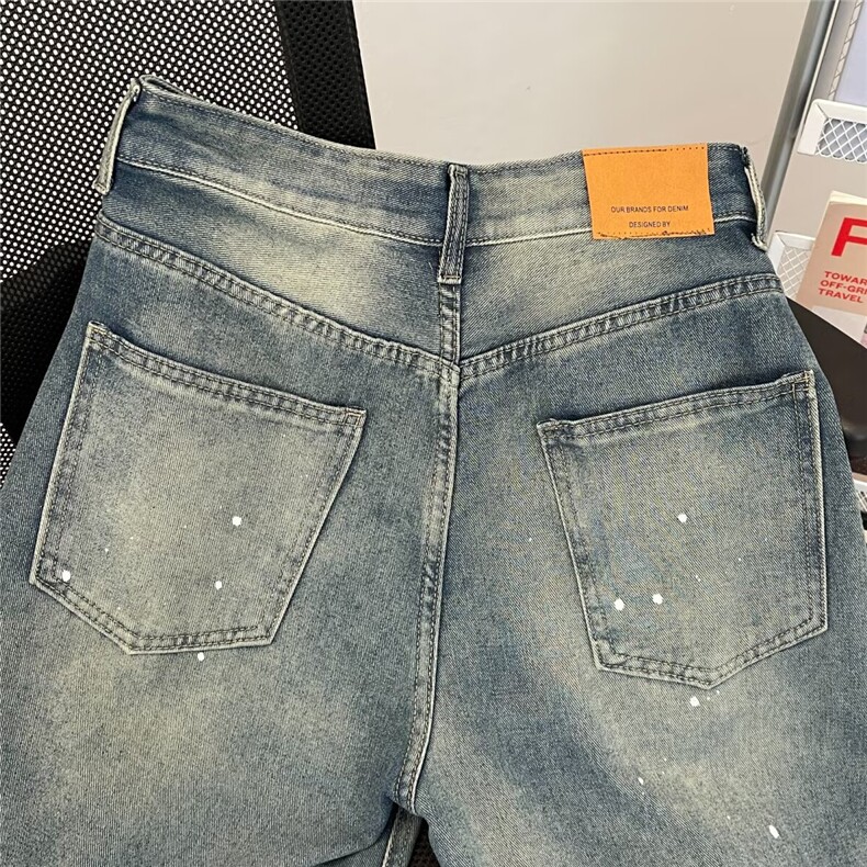 复古水洗蓝色猫须弯刀牛仔裤男女微喇宽松阔腿拖地镰刀裤直筒哈伦,男装牛仔裤,星座1013-1