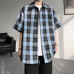 8XL-M格子短袖衬衫男夏季薄款DK制服衬衣JK学院风半袖外套DC28004图片