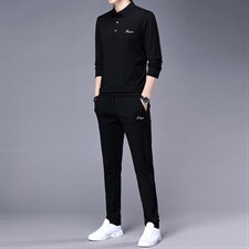 新款春秋季男士翻领卫衣休闲套装男中年长袖套头外套两件套跑步服，男装休闲套装，电商B212（原钱塘6029）
