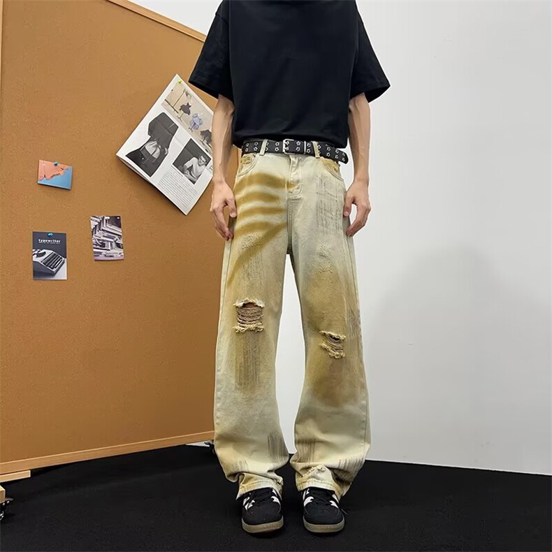 废土风破洞牛仔裤男款薄款潮牌直筒长裤子2160P49，男装牛仔裤，星座410-2
