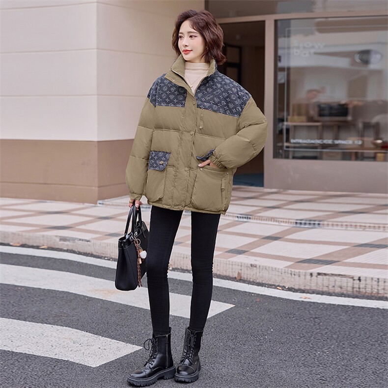 羽绒服女冬季2024新款牛仔拼色韩版时尚显瘦白鸭绒加厚小个子短款,女装羽绒服,E百度