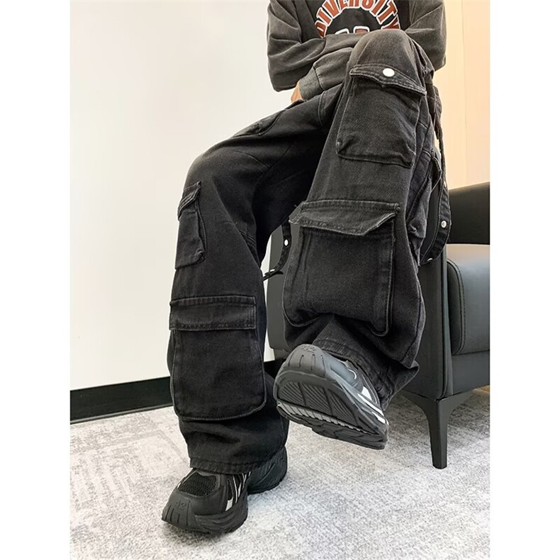 美式复古多口袋工装牛仔裤男宽松直筒嘻哈长裤高质量BN15-P72,男装牛仔裤,星座1001-1