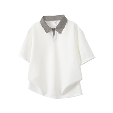 千鸟格拼接短袖polo衫男女夏季美式高街翻领t恤cleanfit正肩半袖，男装T恤，星座601-1