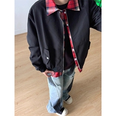 假两件工装翻领格子外套男秋季韩版潮流宽松上衣青年痞帅休闲夹克，男装夹克，星座601-1