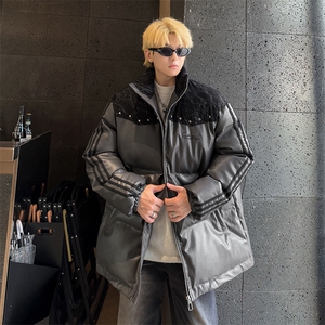 PU皮棉服冬季宽松港风棉衣立领冬装棉袄外套男MY249-特P105控168图片