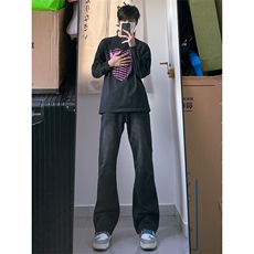 B221美式ins高街暗黑光版修身微喇牛仔裤LK23137-P55控78，男装牛仔裤，电商B221