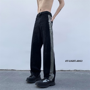 秋季美式ins高街hiphop重工艺水洗直筒牛仔裤货号K692P55图片