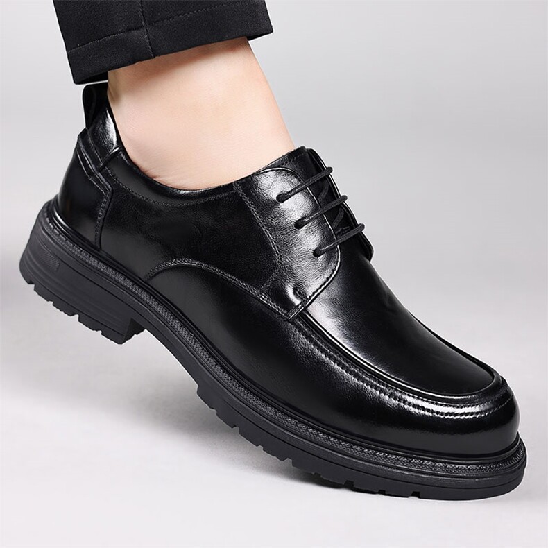 新款男士头层牛皮休闲皮鞋大头厚底真皮商务正装男鞋透气单鞋子男，男鞋皮鞋，电商A223