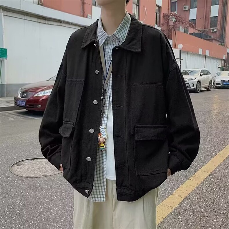 1506/QY80170/P45春秋黑色工装牛仔帅气男士秋季休闲百搭男装外套,男装工装外套,星座1506