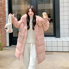 韩版宽松粉色羽绒服女2025冬季新款时尚气质中长款保暖白鸭绒外套，女装派克服，2C123