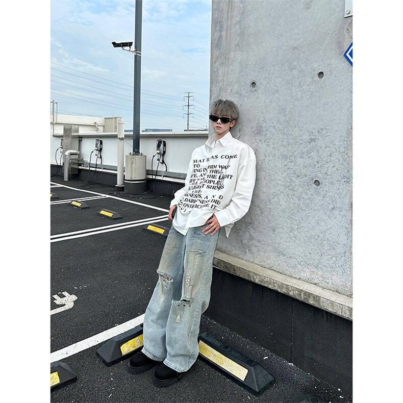 设计感小众字母印花白衬衫轻奢高级感衬衣外套CS1288特P33,男装衬衫,星座908-1