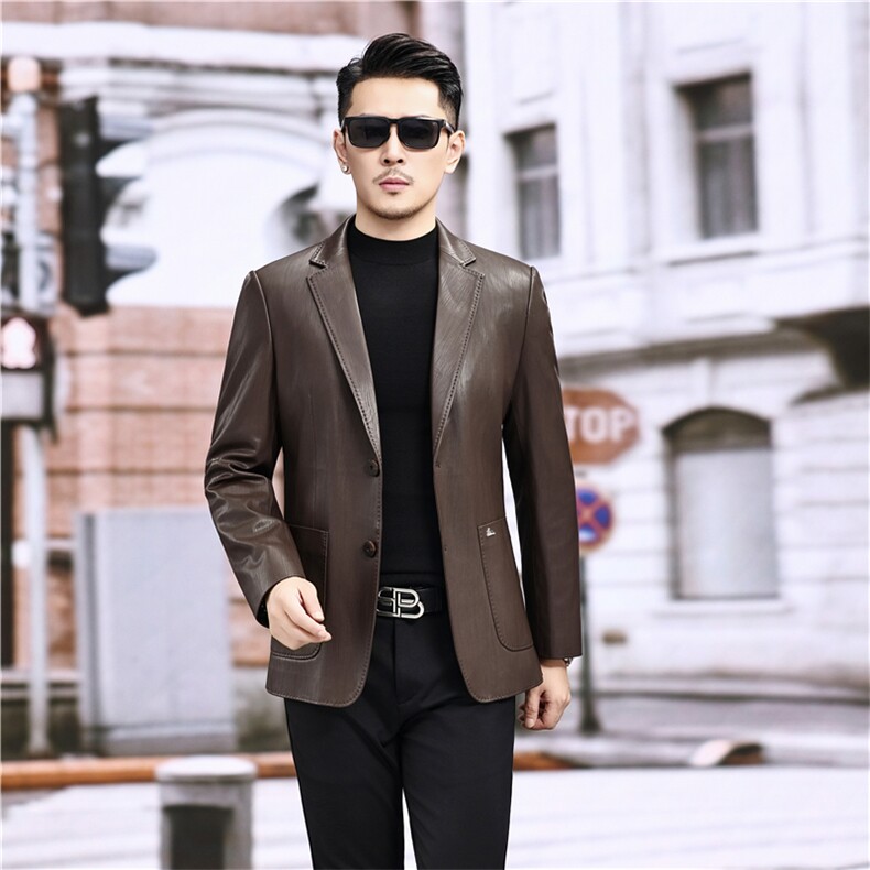 春秋款男士绵羊皮西服真皮休闲外套韩版中年男装百搭通勤夹克潮,男装夹克,电商B360A（原721A）