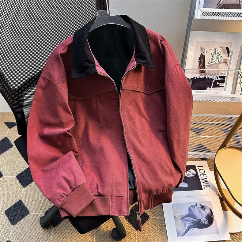 美式cleanfit复古底特律工装外套男款秋季翻领棒球服短款纯棉夹克,男装夹克,星座813-2