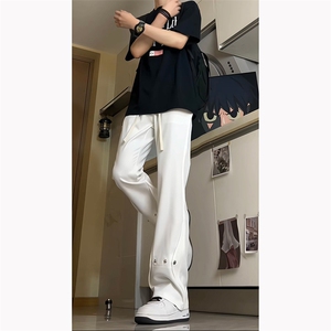 夏季冰丝西裤小众百搭微喇铆钉纽扣排扣冰丝裤子K2411-P50图片