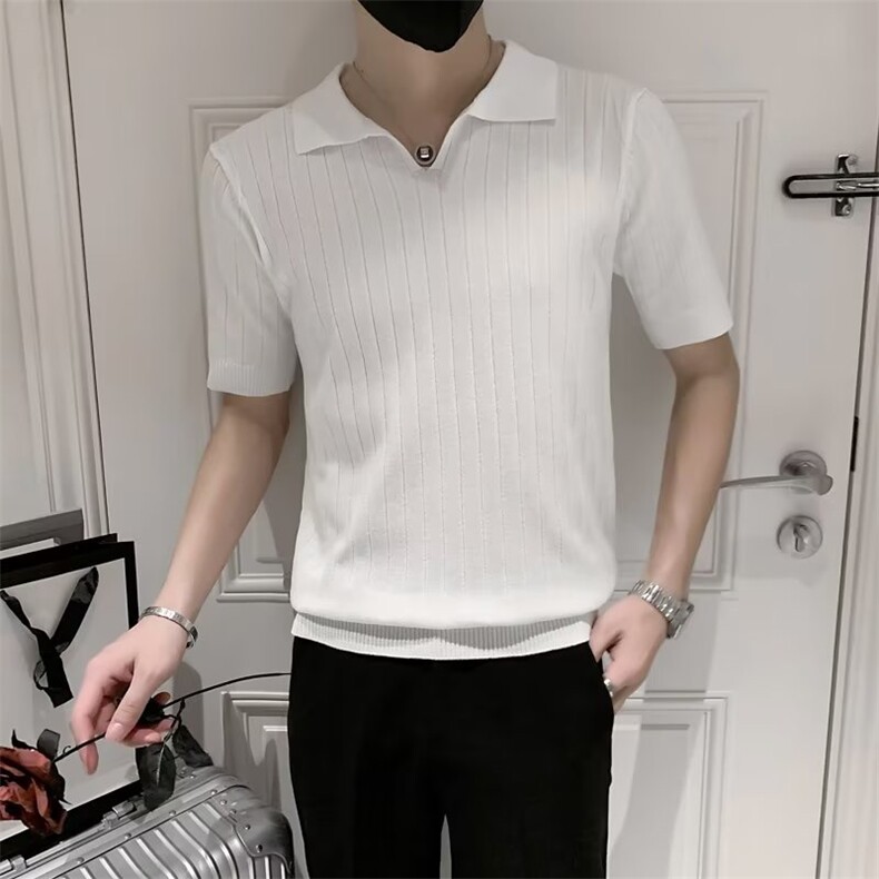 冰丝针织Polo衫短袖t恤男士夏季装薄款翻领半袖体恤上衣S249,男装Polo衫,星座1116A-2（原606A-1）