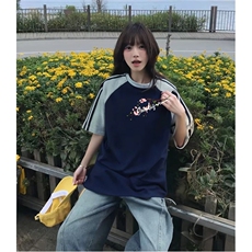 抖音得物品质二开240克宽松纯棉美式潮牌插肩三杠织带短袖T恤，男装T恤，电商A486