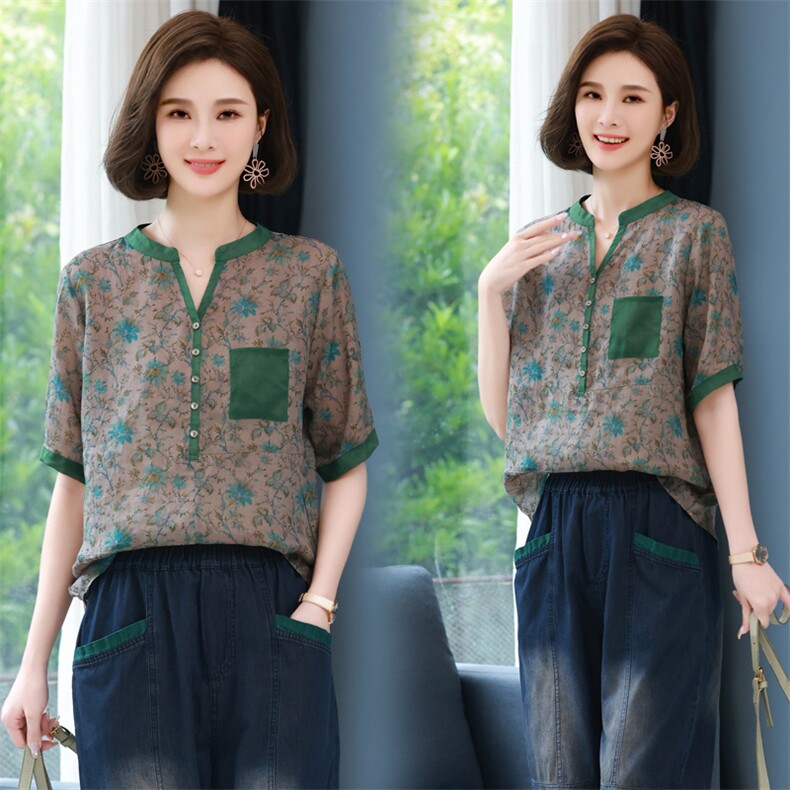 2025年夏季新款时尚碎花上衣雪纺衫，女装蕾丝衫/雪纺衫，简韵佳