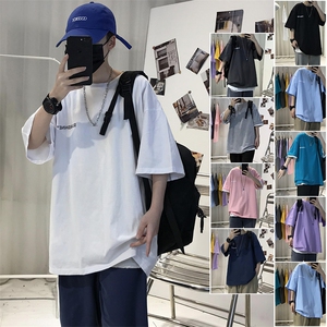 T06重磅特港风文艺男大码宽松五分袖半袖短袖T恤可定制大码男女图片