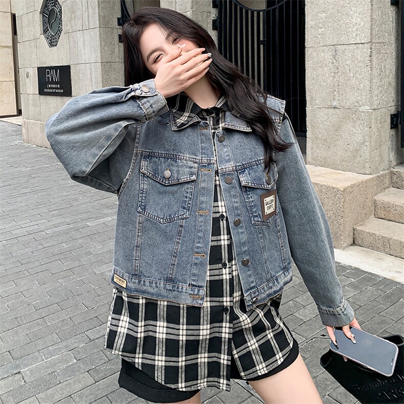 现货-黑白格衬衫+牛仔马甲两件套-款号9906-P145K198,女装套装/套裙,浙宝305