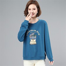 2021春季新款简约时尚印花图案拼接圆领套头卫衣，女装卫衣/绒衫，姿萝菲