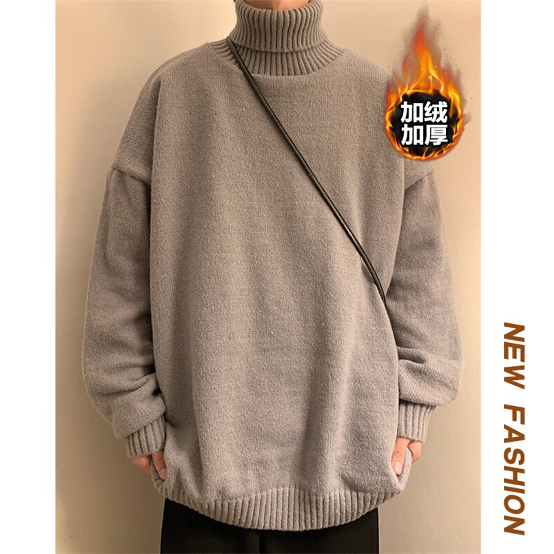 冬款纯色大码百搭加绒加厚毛衣boy套头高领针织衫MY102J加绒-P60,男装针织衫/毛衣,电商A001-1