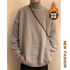 冬款纯色大码百搭加绒加厚毛衣boy套头高领针织衫MY102J加绒-P60，男装针织衫/毛衣，电商A001-1