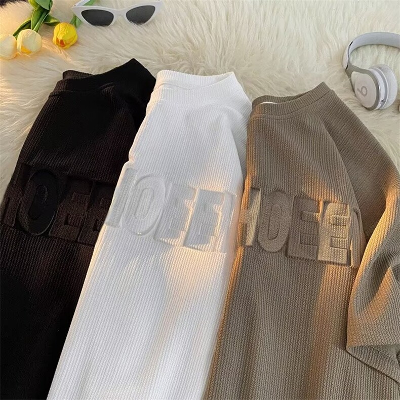 字母冰丝短袖t恤男士2024夏季新款美式半袖衣服潮牌潮流大码体恤,男装T恤,星座410-7
