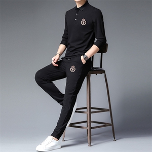 ANT8052钱塘2020-3秋季新款时尚翻领男士套装休闲运动两件套P122,秋男士白衬衫搭配图片