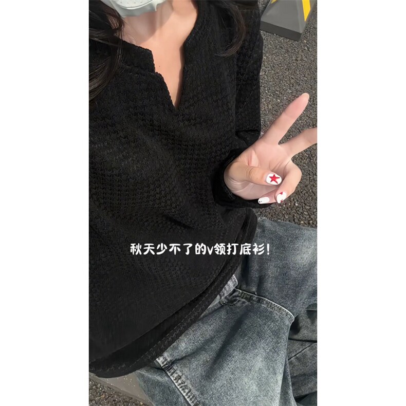 XZ809A/SYR13/特P24/控48千鸟格小香风V领长袖T恤卫衣,男装T恤,星座809A(原222-1)