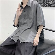 518原创中性风纯色短袖衬衫男夏季很仙的衬衣外套CS2006，男装衬衫，星座507