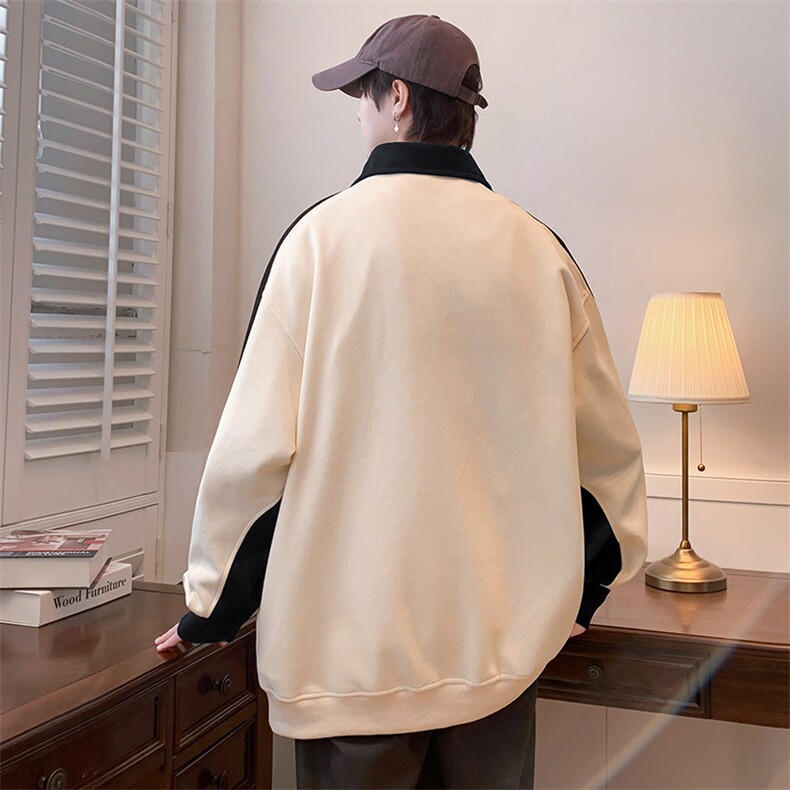 2023春款新品纯色休闲翻领卫衣撞色拼接卫衣男女WY013-P70控价98,男装卫衣,电商A441-1