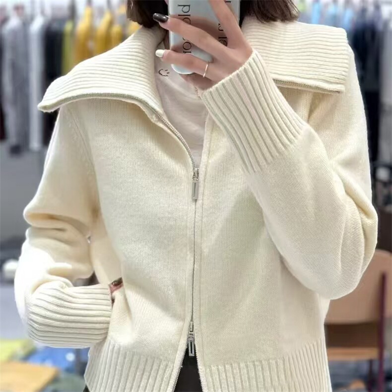 安迪绒大翻双拉链开衫，女装针织衫/毛衣，桦兴羊绒