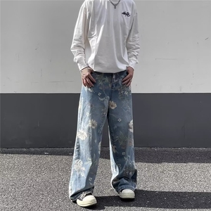 1506/QA0150/P46港风潮男夏季新款牛仔裤嘻哈潮高街潮流痞帅长裤图片