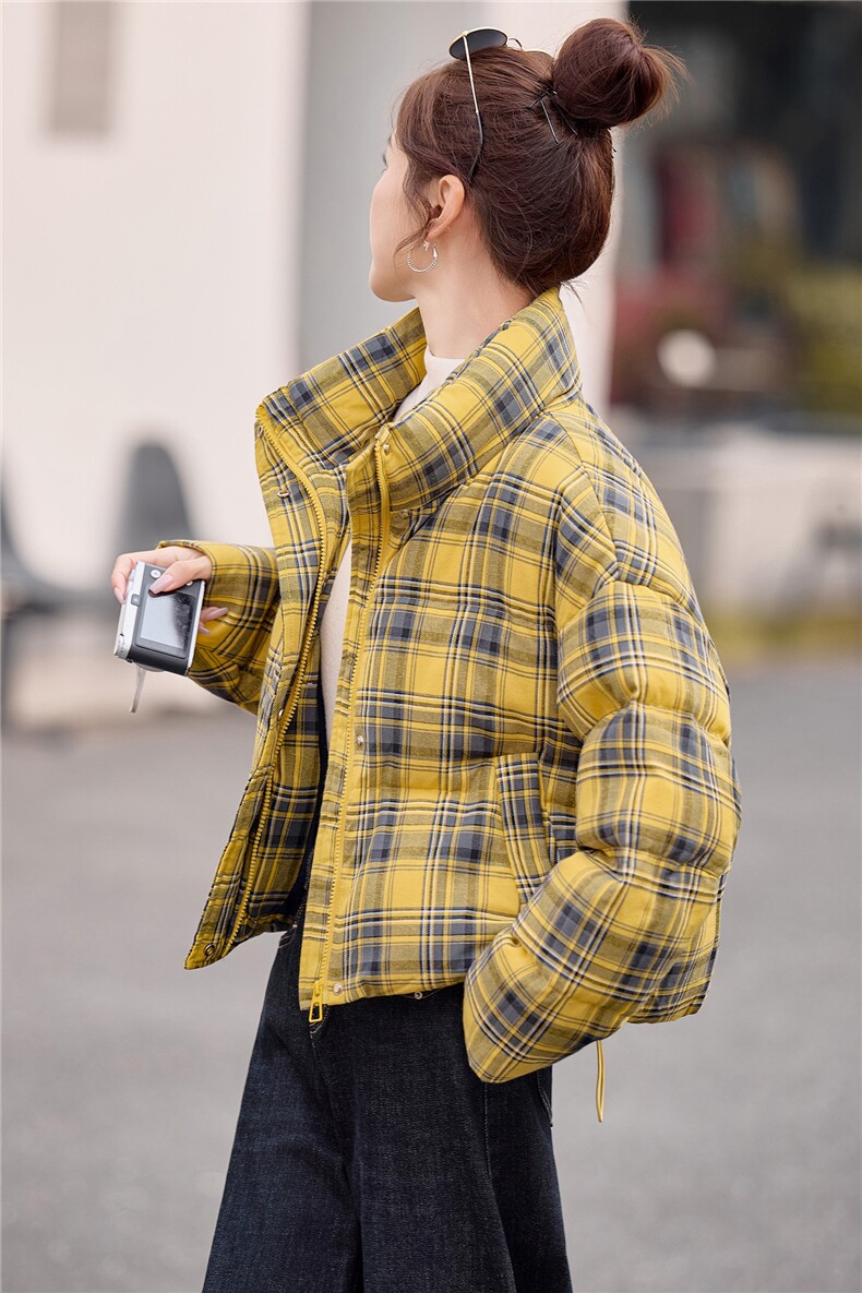现货白鸭绒2025年冬季立领保暖休闲风羽绒服宽松短外套,女装羽绒服,米雪儿