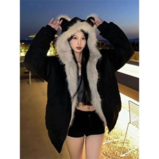 现货重磅硬挺boxy羽绒棉衣座山雕猫耳大毛毛领麂皮棉服冬外套，男装棉衣，电商A486