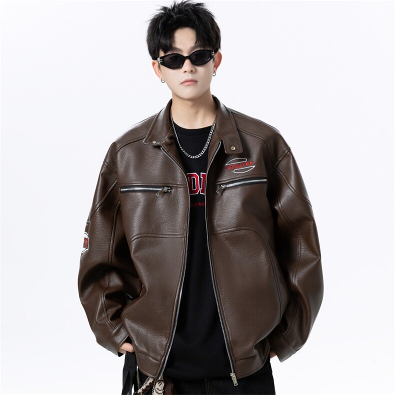 秋冬复古皮衣男美式休闲机车服皮夹克宽松皮外套J5030P95控138，男装皮衣，电商A157