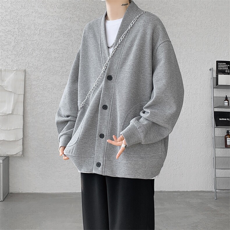 8XL-M春季开衫V领卫衣男港风日系慵懒风痞帅长袖上衣服外套KS001,男装卫衣,电商B312