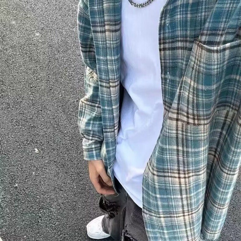撞色格子衬衫男款夏天薄款cleanfit美式复古短袖外套高级感衬衣,男装衬衫,星座506A