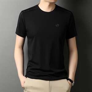 G17528男式2023年夏季新款冰丝T恤衫纯色男短袖圆领休闲体恤P48，男装T恤，电商B360