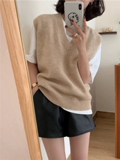 韩系极简风V领羊毛针织马甲女灰色无袖叠穿百搭显瘦秋冬坎肩背心，女装马甲，聚奥羊绒