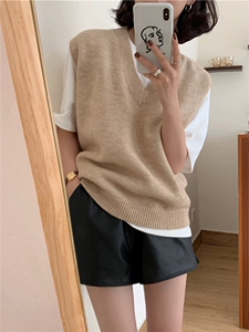 韩系极简风V领羊毛针织马甲女灰色无袖叠穿百搭显瘦秋冬坎肩背心图片