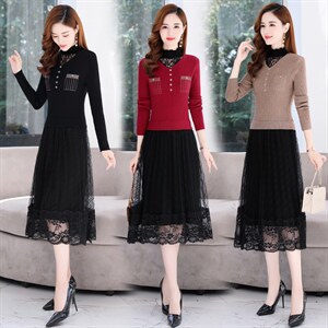 2021年秋季新款时尚气质假两件毛衣连衣裙,女装连衣裙,金典明美