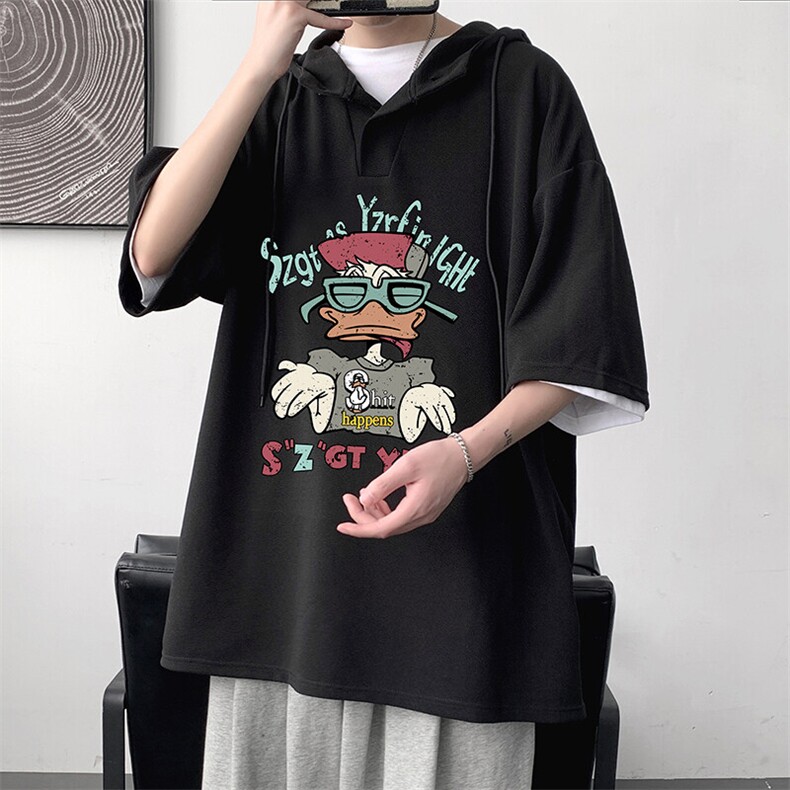 LD54380-P45NASA 连帽短袖t恤男大码胖子带帽五分袖中袖图片
