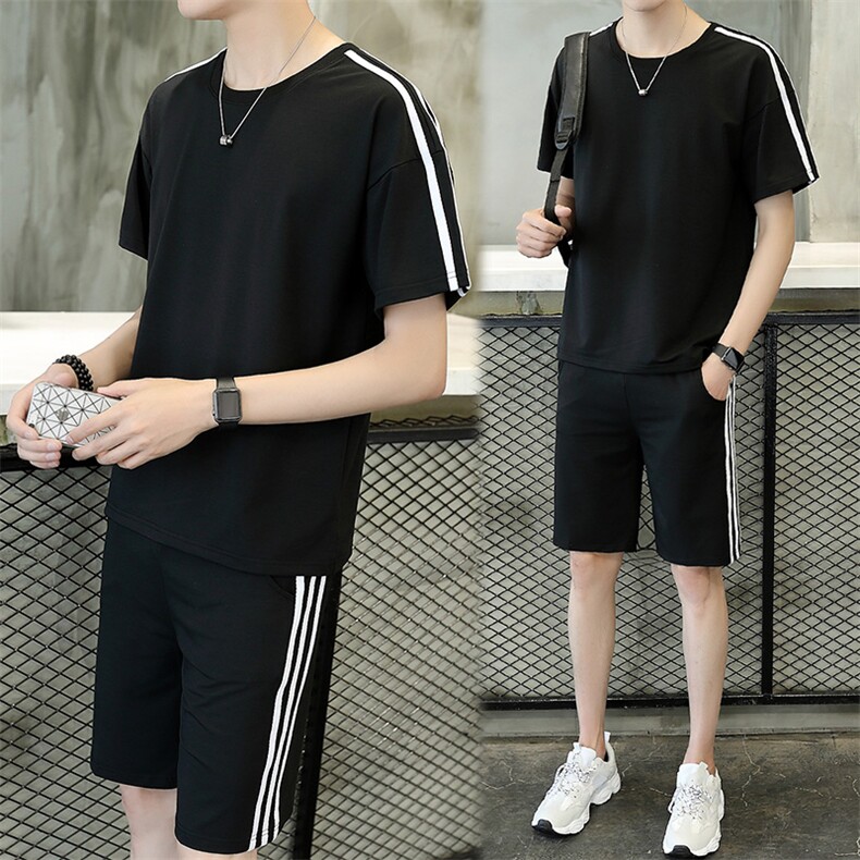 夏装新款精神小伙两件套运动休闲短袖薄T恤短裤套装男TZ,男装T恤,电商A441