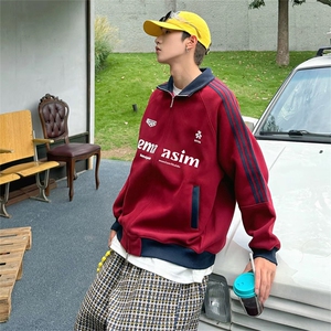 抖音得物美式高街重磅结构设计拼接织带立领印花卫衣外套ACM4202,印花灯笼裤搭配什么鞋子图片