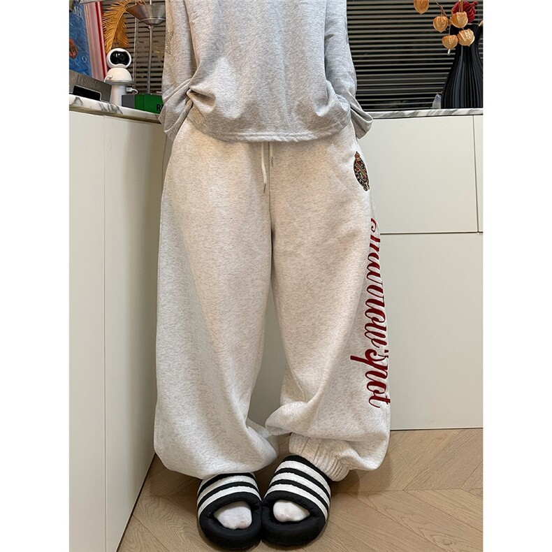美式街头徽章字母刺绣卫裤男女宽松休闲设计感运动风百搭卫裤,男装休闲裤,星座1210-1