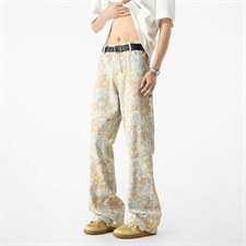 黄色扎染设计感直筒牛仔裤男迷彩裤晕染花色XZ201-S202P45，男装牛仔裤，星座201