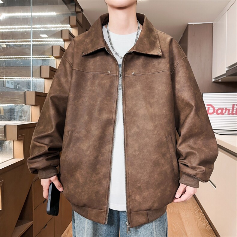秋季新款皮夹克男翻领男士皮衣外套情侣款潮A266-PY010-特批P65，男装皮衣，电商A266