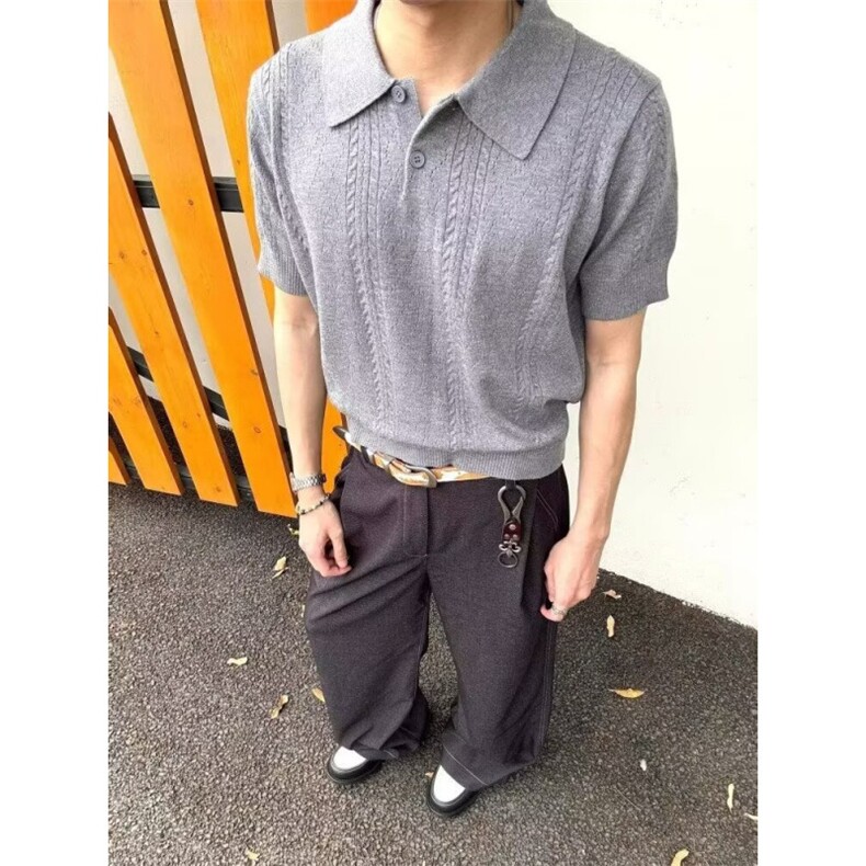 网图+夏秋老钱风麦穗提花针织POLO衫W1309/特P40,男装Polo衫,电商B350